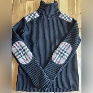 Burberry Black Nova Check Elbow Patch Merino Wool Turtleneck Sweater Women’s M